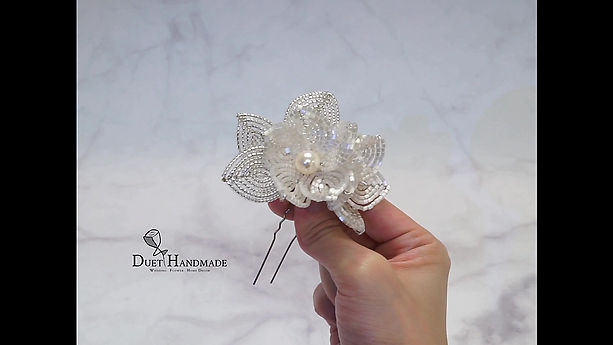 Duet Handmade_20 White French Beaded Flower Hairpin_02